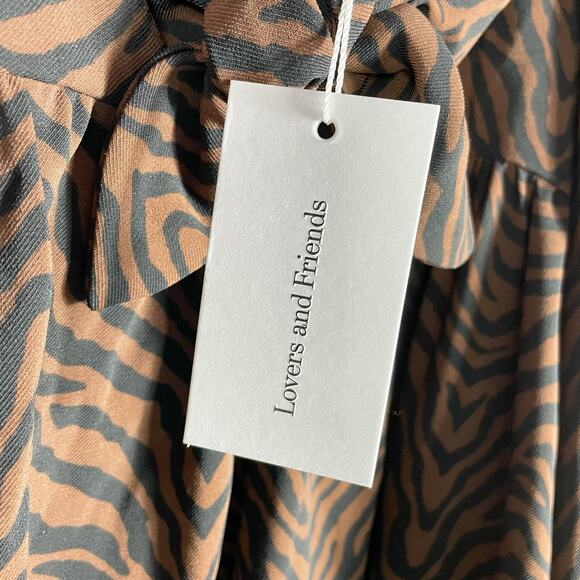 Lovers‎ & Friends Fai Mini Dress Babydoll Tiger Print Brown Black Long Sleeve - Picture 6 of 11